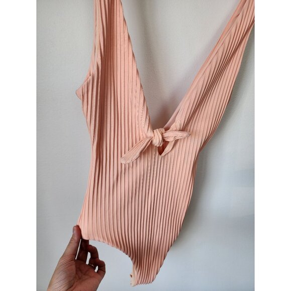 Dolce Vita pink ribbed front tie one piece bathing suit S - Picture 1 of 6